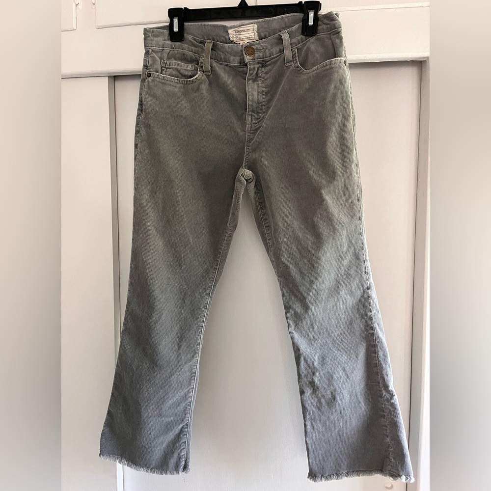Current/Elliott Corduroy The Kick Jean Cropped in Washed Gray Frayed Hem Sz 29